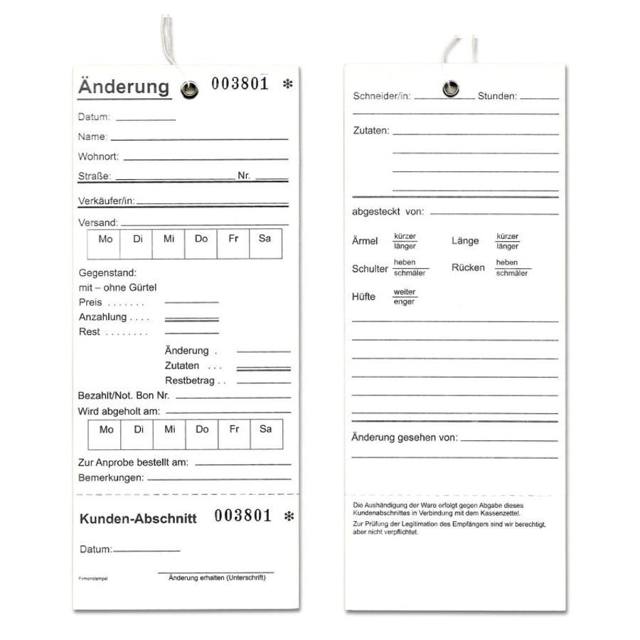 Änderungskarten weiß mit Faden - 175x75mm