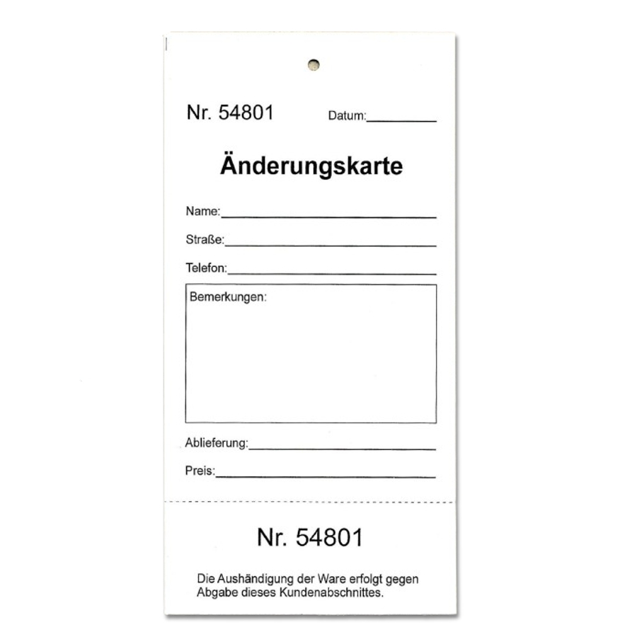 Änderungskarten weiß - 140x70mm