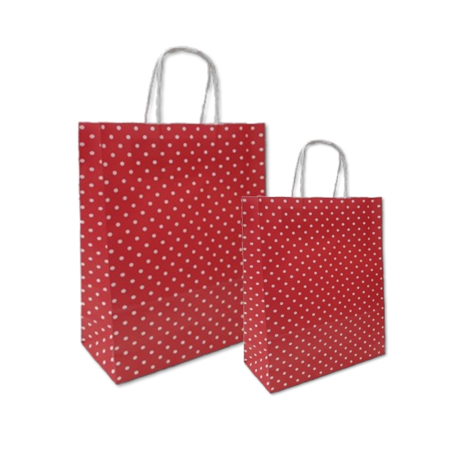 Papiertüten Punkte rot - Kordelgriff